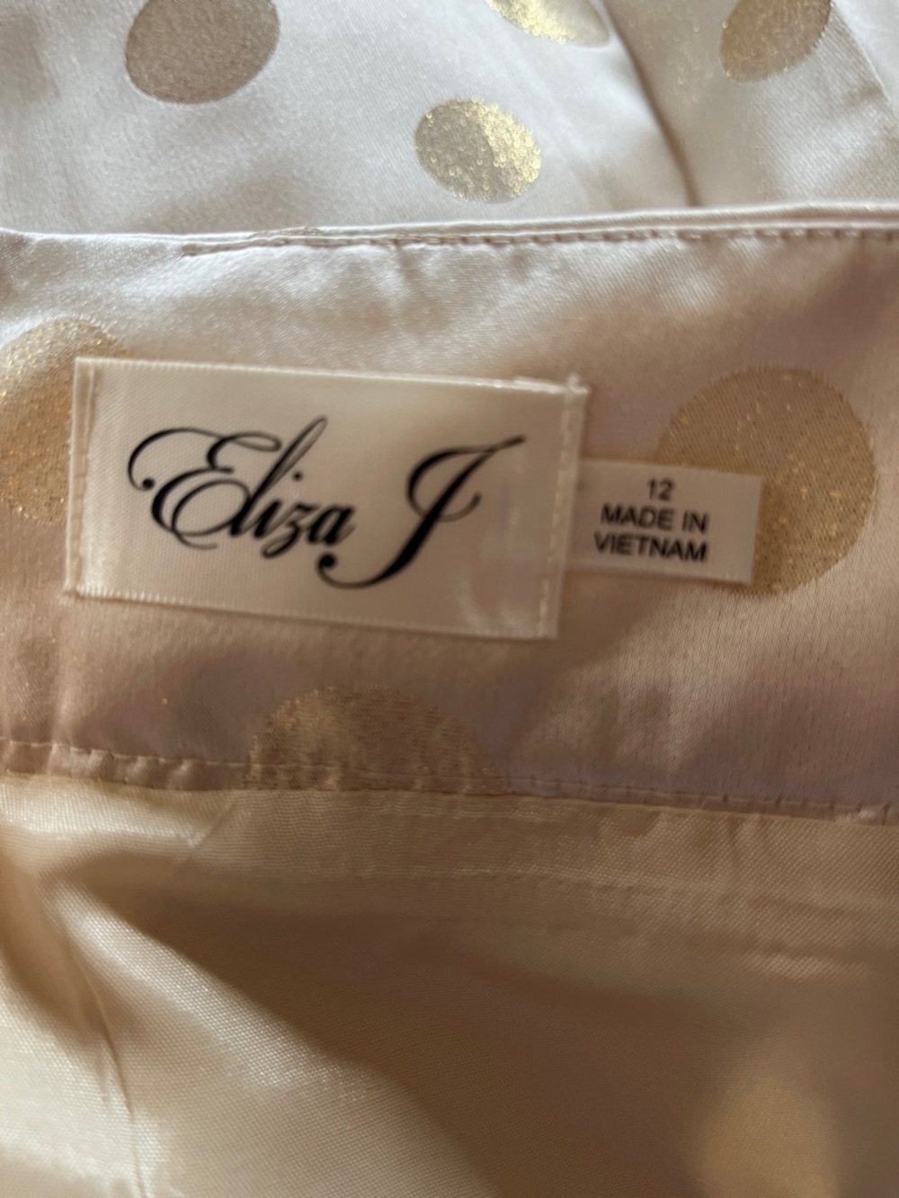 Eliza J Cream full Skirt w/Metallic Gold Polka Dot Jacquard side pockets Size 12 - Picture 10 of 12